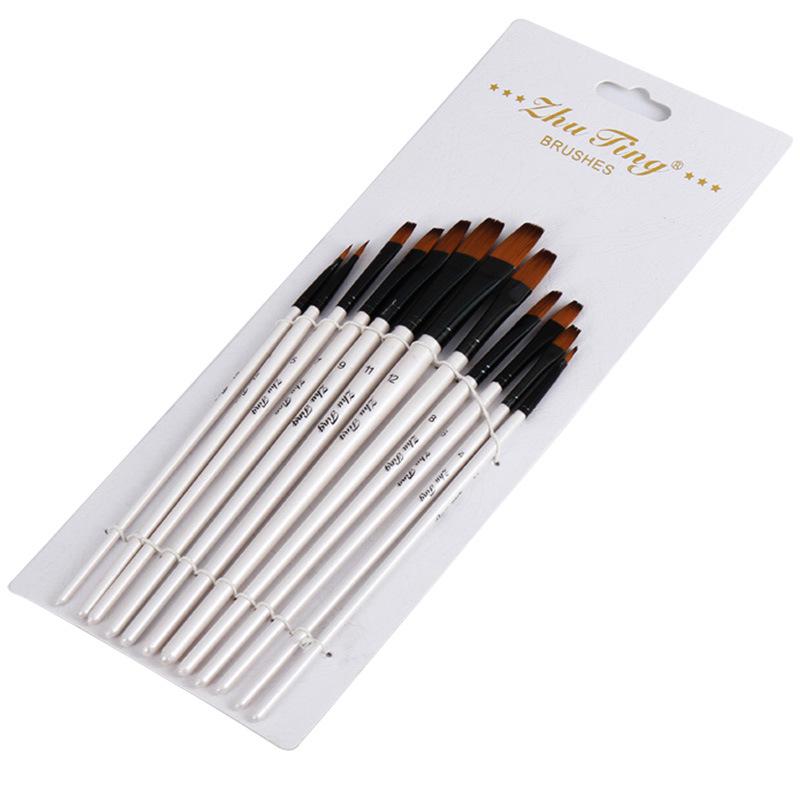 

12-Piece Pearl White Nylon Brush Set for Oil & Watercolor Painting Original
