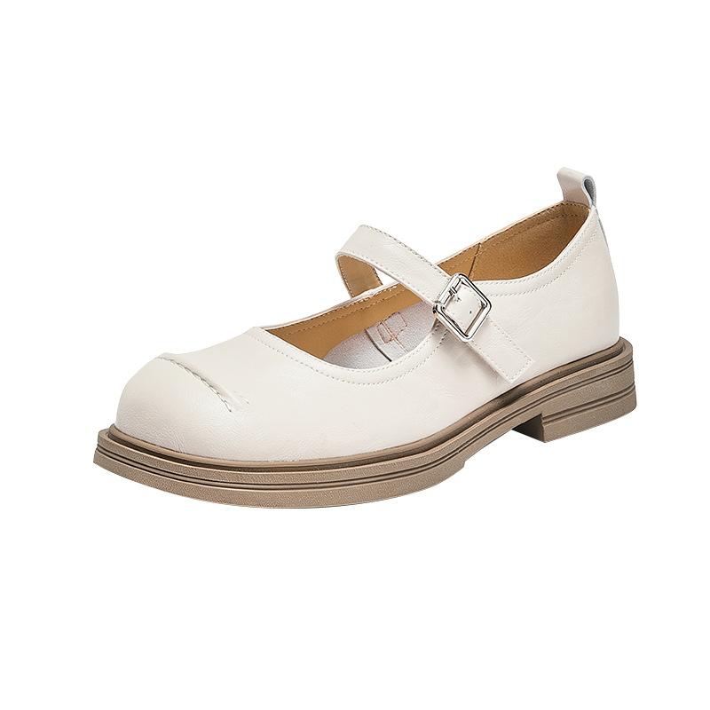 

2025 new leather mother shoes women s Korean version buckle flat casual shoes women s solid color Mary Jane women s shoes 40