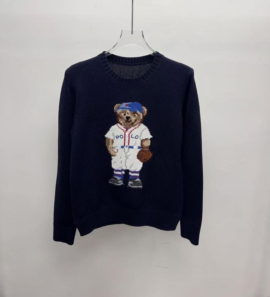 2025 R.L Wool Blend Cartoon Bear Round Neck Sweater - Women's Autumn/Winter Versatile Embroidered Style