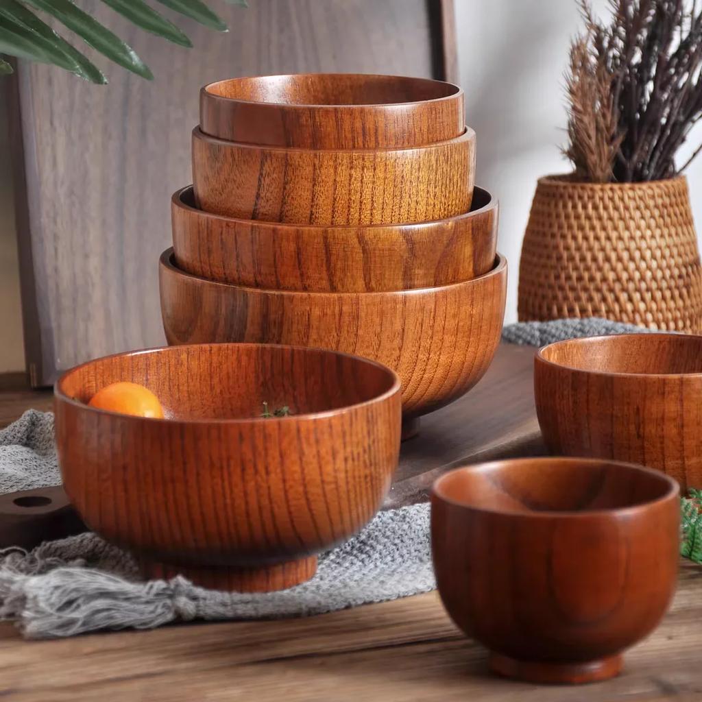 Wooden Bowls Jujube Wood Children Baby Adults Small Soup Bowls Solid Wood Salad Bowls Retro Household Tableware