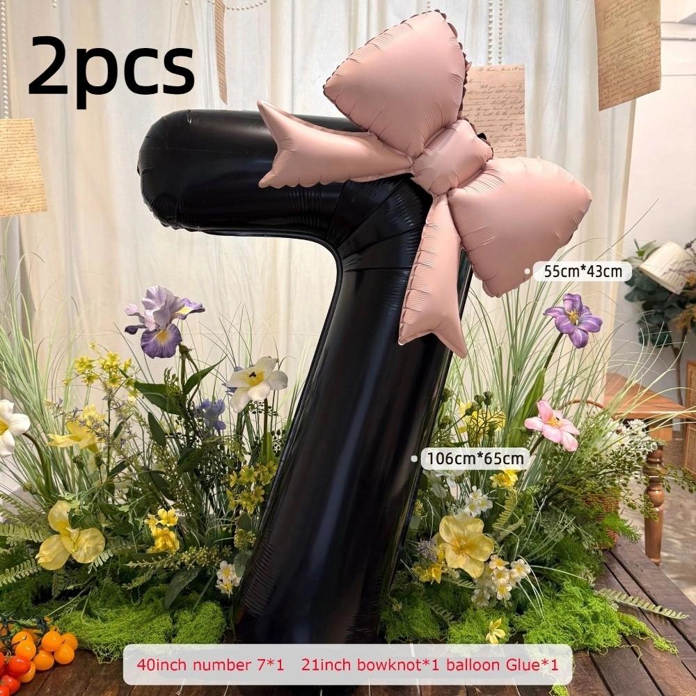 2pcs Photo Props Number Balloons 40inch Bownot Balloons Anniversary Decoration