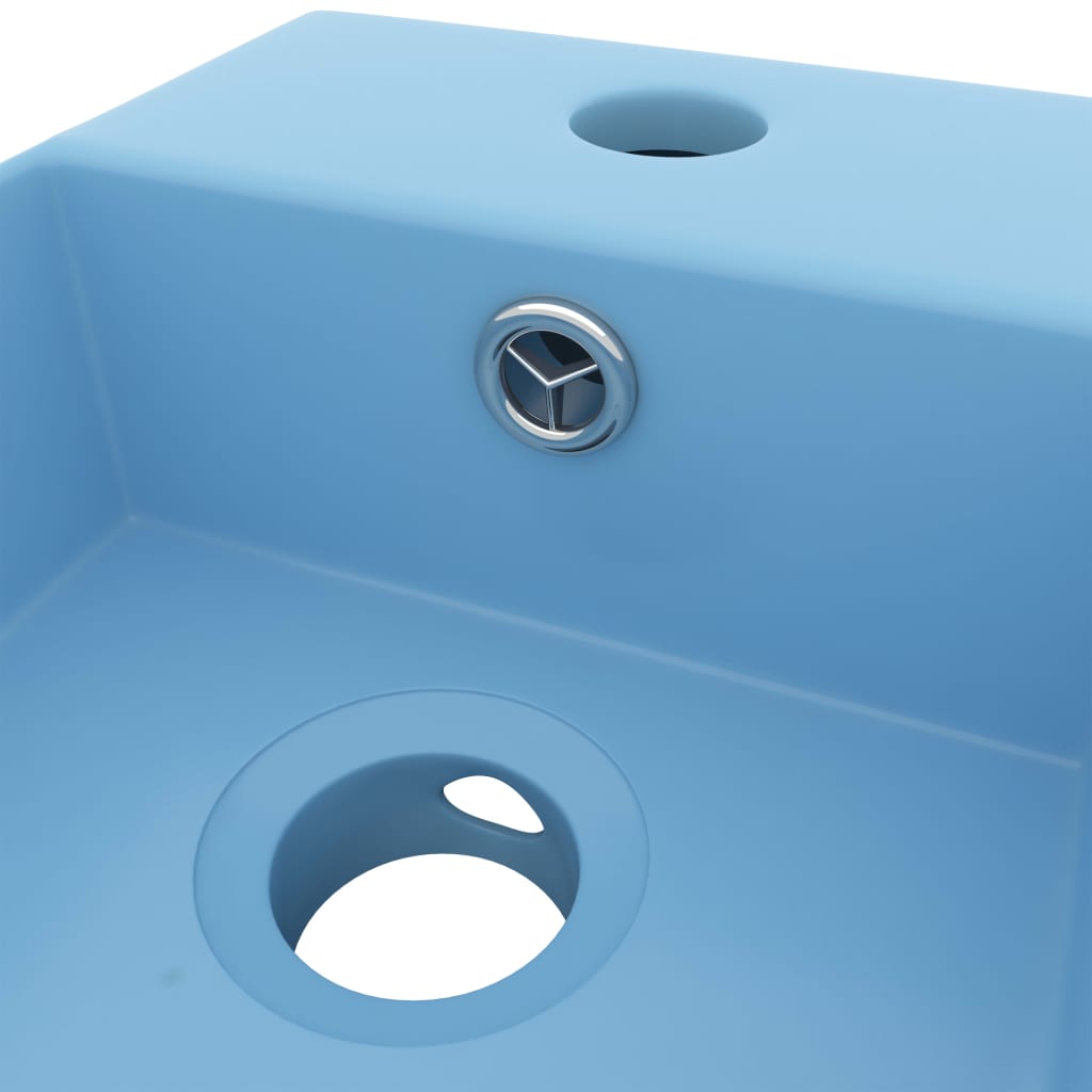 Bathroom Washbasin with Overflow Matte Ceramic Light Blue