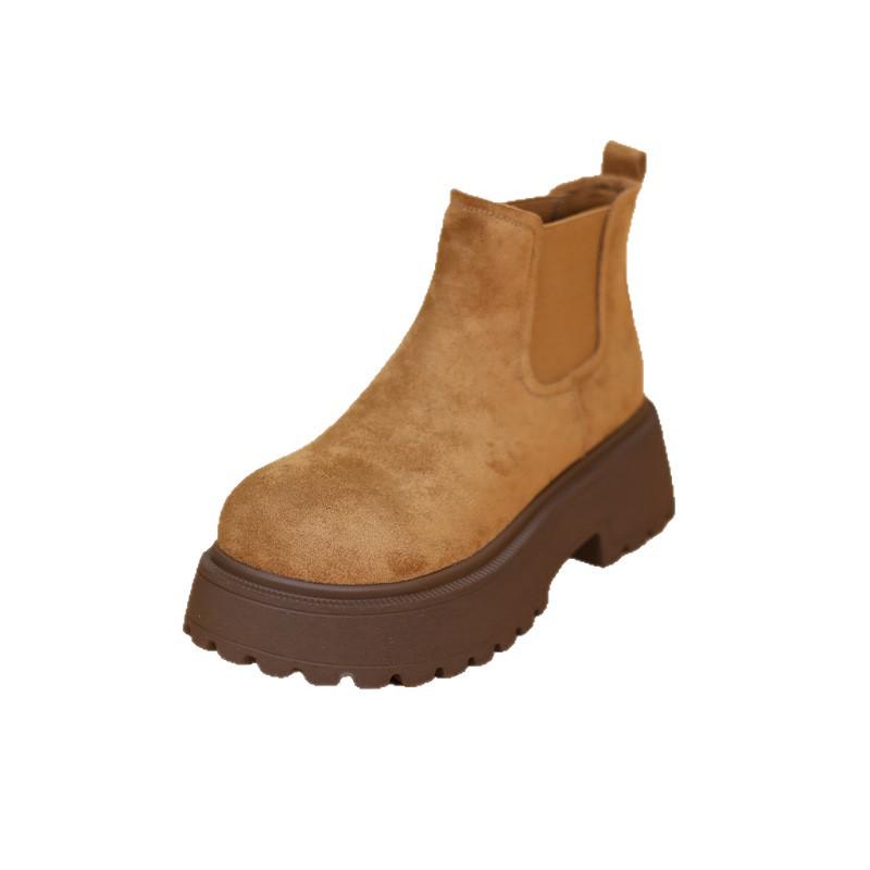 2025 Autumn/Winter Women's European Style Mid-Calf Ankle Boots with Thick Sole and Height-Increasing Design