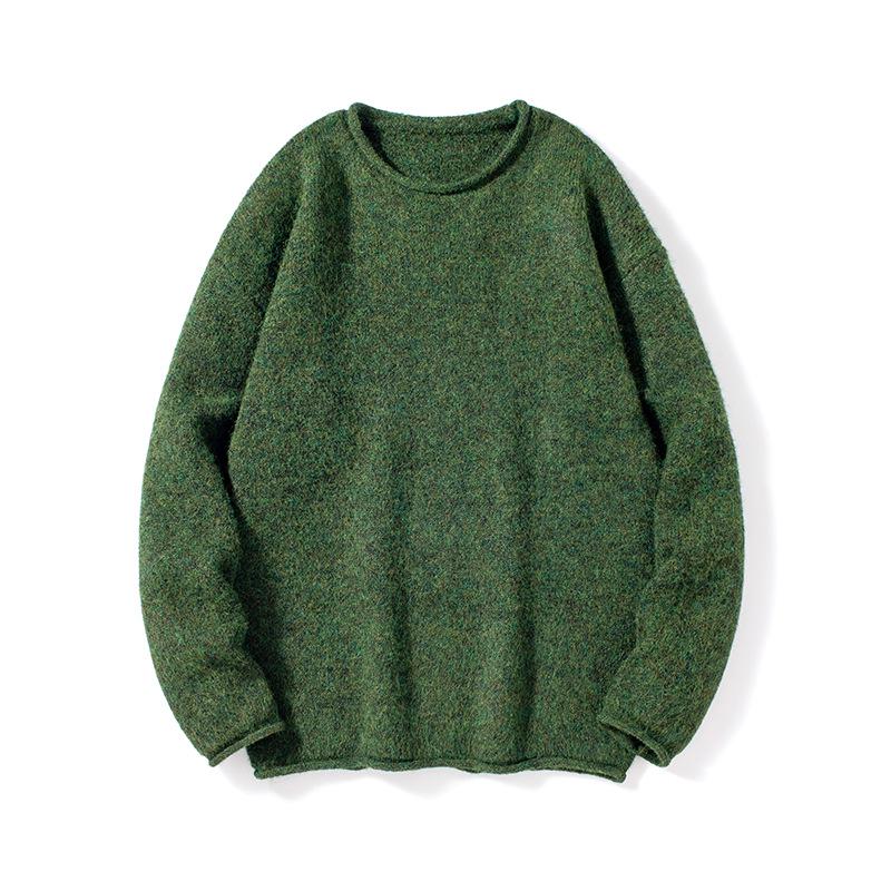 Men s High-End Fashion Round Neck Sweater - Rolled Hem, Warm, Casual, Solid Color, Loose Fit L