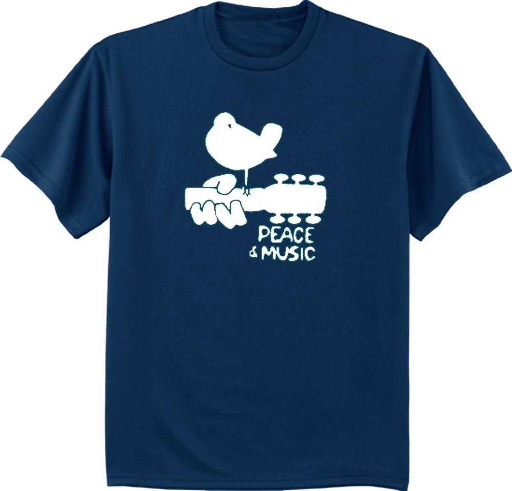 Men s t-shirt Woodstock design peace music guitar tee shirt navy blue Unisex T-Shirt XXL