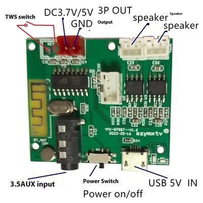 Głośnik Multifunkcyjny DIY Moduł 5.2 BT 5V 5W+5W TWS Płytka Wzmacniacza Mocy 3.5Aux Bezprzewodowa Płytka PCBA