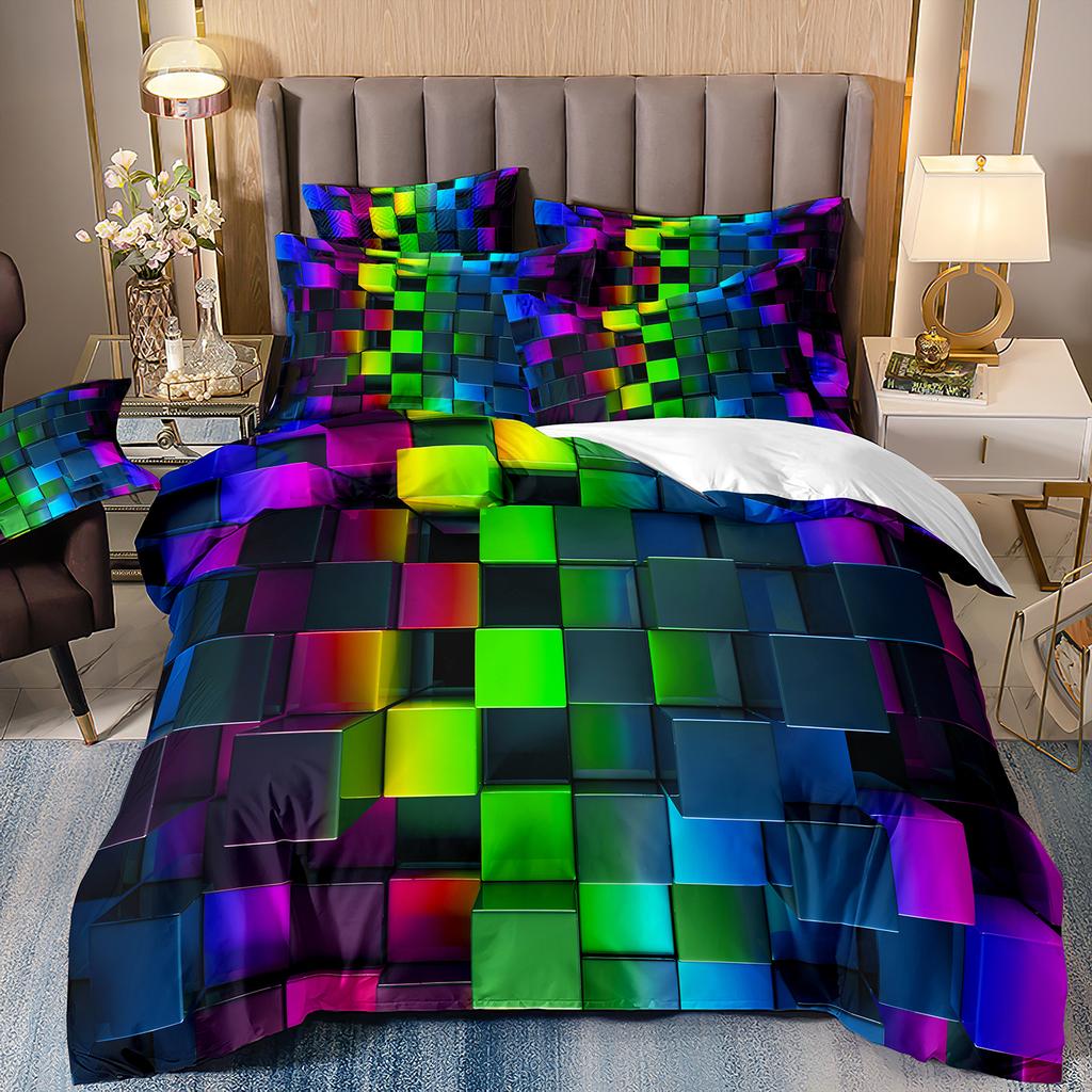 Red Glowing Bedding Set,Abstract King Duvet Cover Honeycomb Quilt Cover For Teens Adults Geometry Hexagon Bed Set