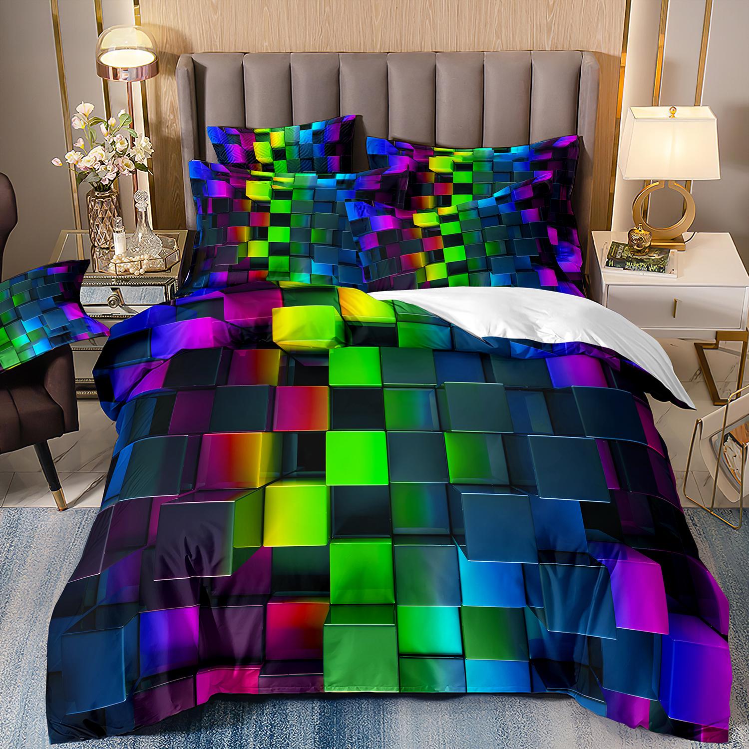 

Comforter Red Glowing Bedding Setabstract King Honeycomb For Teens Adults Geometry Hexagon Bed Set Comforter (quilt)-EU Single(135*200cm)3pcs