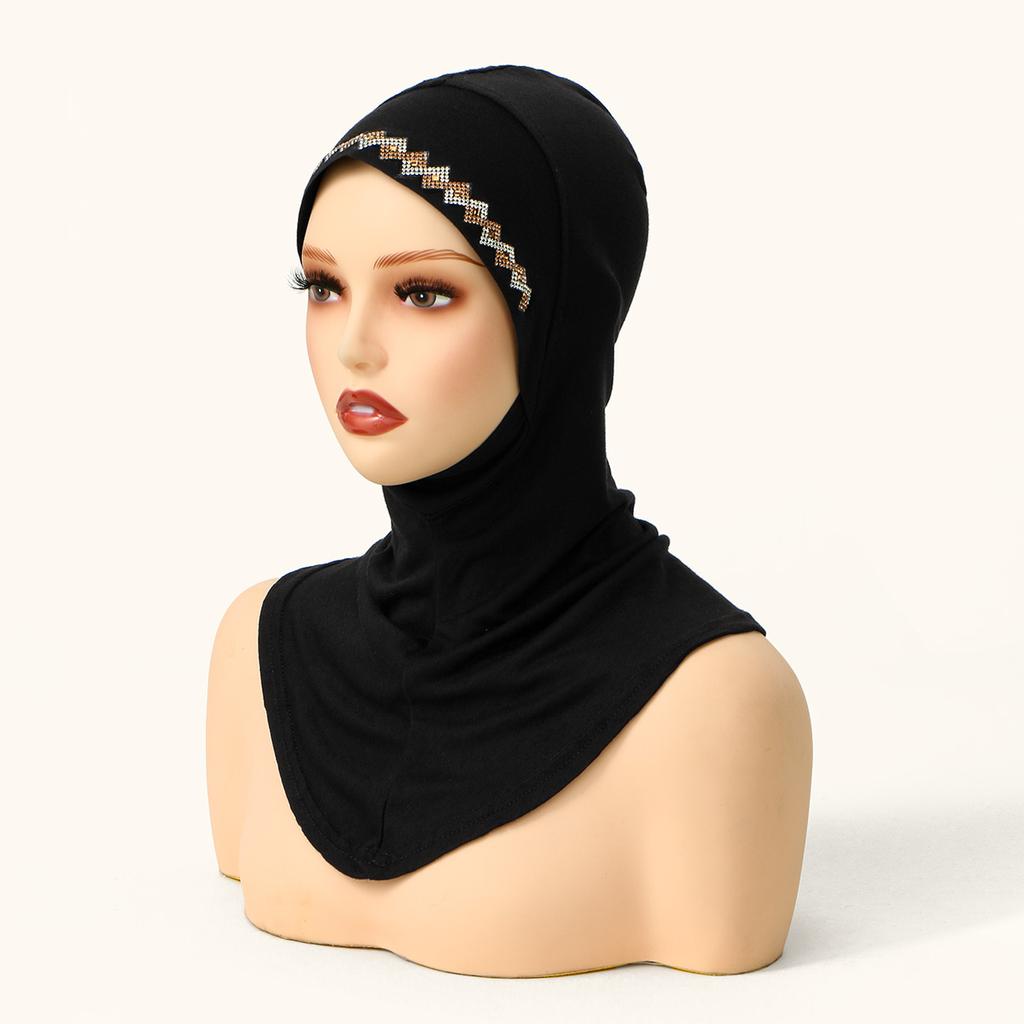 New Shiny Rhinestones Instant Hijab For Muslim Women Full Coverage Undercap Soild Cotton Jersey Bonnet Ready To Wear Inner Cap