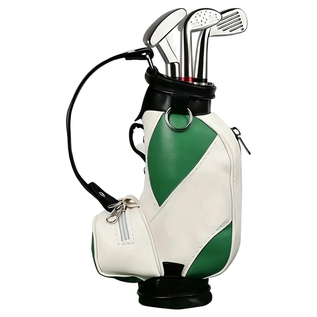 Golf Pen Holder Set with Three Golf Club-Shaped Pens Miniature Golf Bag Design Pen Stand Desk Organizer Office Accessory