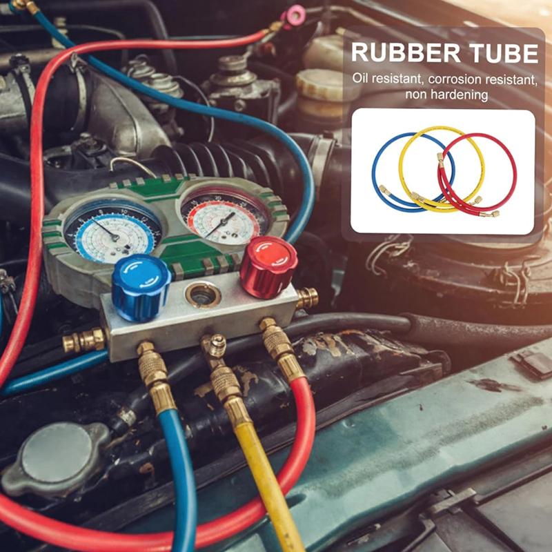 0.9M-1.8M A/C Charging Hose Tube Kit Hose Low Loss Fittings for R134A R12 R22 Refrigerant Air Conditioning Manifold Gauge 1/4" S