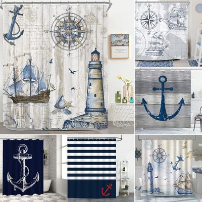 Vapor cu pânze Nautic Lemn Cortină de Duș Busolă Ancora Far pe Ușă de Grajd Vintage Pânză Pirați Decor Baie cu Cârlige