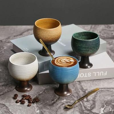 Grobkeramik Kaffeetasse Retro-Stil Dessert Joghurt mit Löffel Kelch Freizeit Nachmittagstee Desktop-Dekoration Keramiktasse