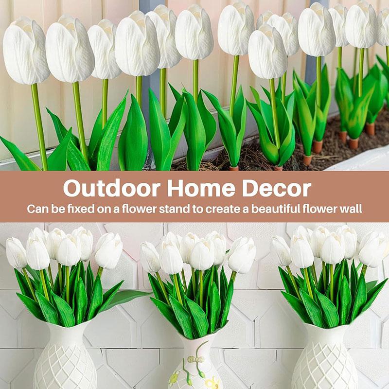 10Pcs White Tulips Artificial Flowers Real Touch Fake Tulips Realistic Faux Plastic Flowers for Home Dining Table Decoration