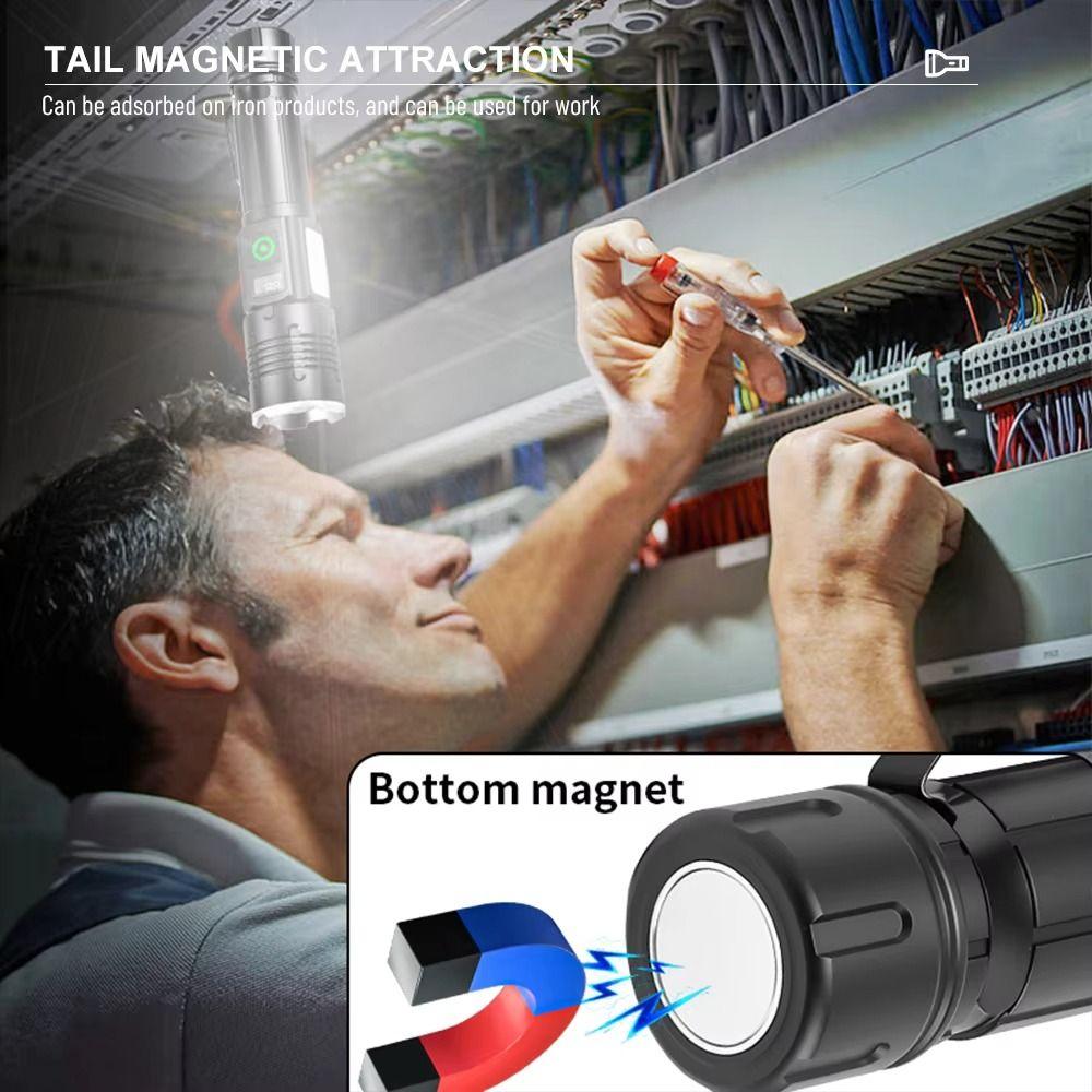 30W Powerful LED Flashlight TYPE-C Charging Ultra Bright Telescopic Zoom Light Handheld Long Range Outdoor Emergency Light