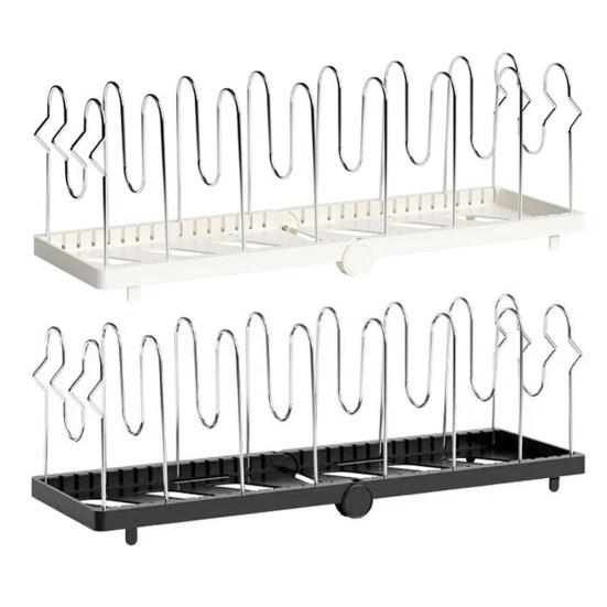 Pot Rack Stainless Steel Divider Expandable Design Adjustable Lid Organizer Kitchen Cabinet Storage Rack Pot Lid Holder