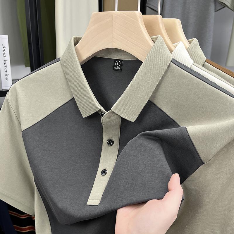 Light Luxury Brand Men's Short Sleeved Polo Shirt Summer New Collection Spliced Korean Style Lapel Design Trend Casual T-shirt