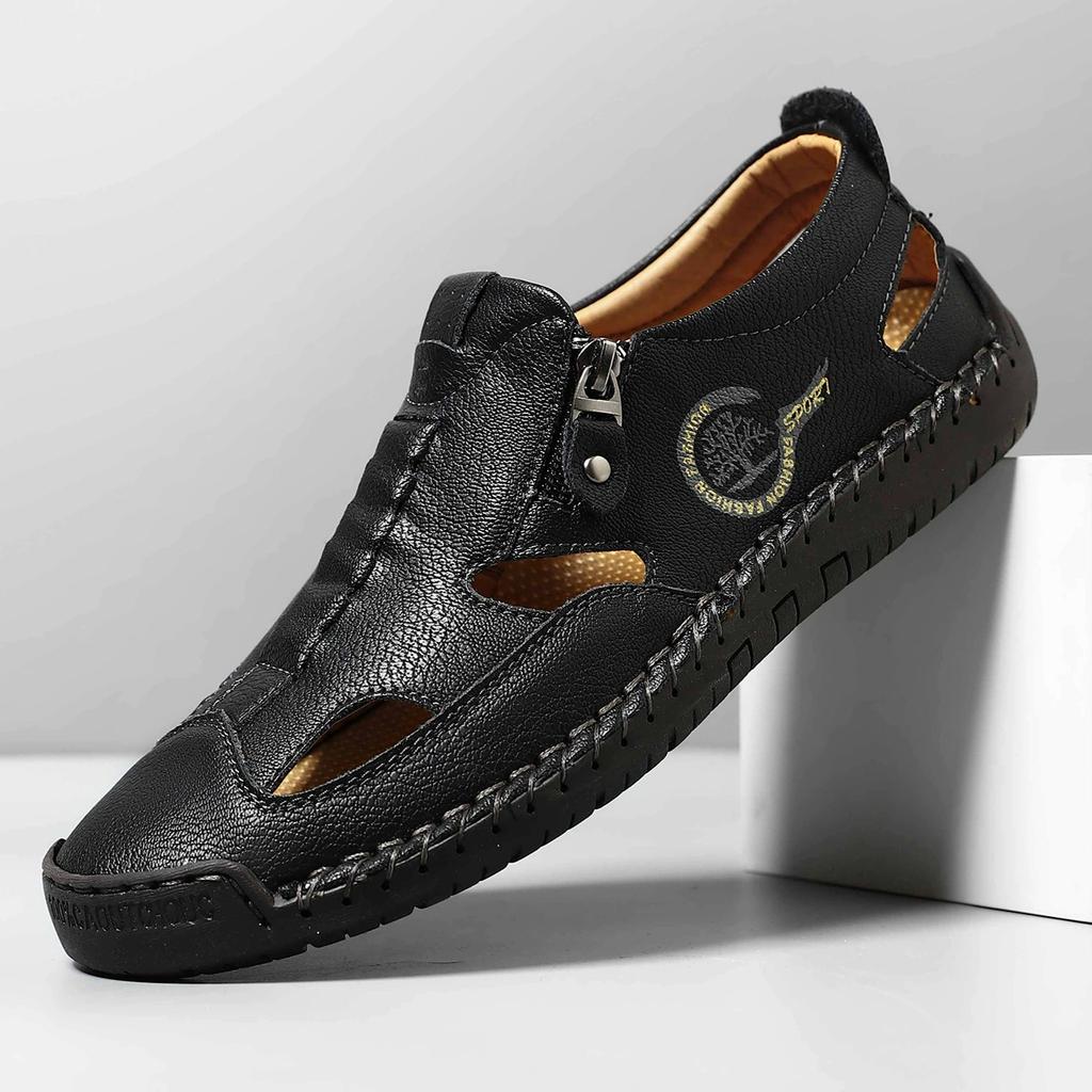 Sandali Uomo Traspiranti Estivi Sandali Romani alla Moda Scarpe Casual da Uomo in Pelle Artigianale Sandali da Spiaggia da Uomo con Zeppa per Esterno