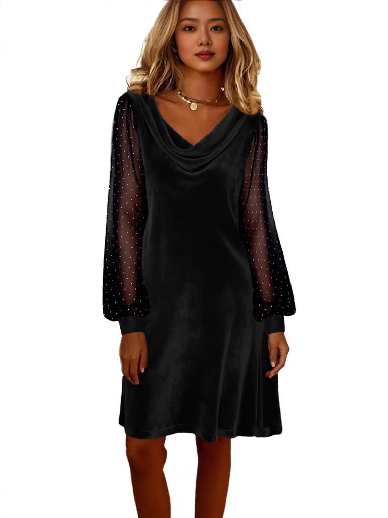 2026 Spring European & American Women's Solid Color V-Neck Mesh Puff Top