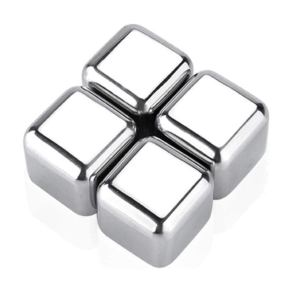 

Многоразовые кубики льда из нержавеющей стали для виски, охлаждающие металлические камни для виски 4 cubes серебряный