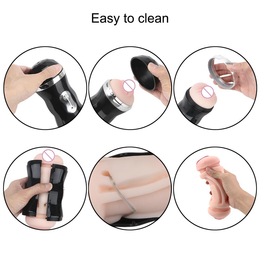 USB Rechargeable 18 Modes Realistic Self Heating Sex Toys For Men Real Vagina and Mouth Automatic Male Masturbator