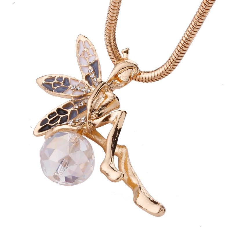 Wing Angel Necklacecrystal Encrusted Sweater Chain Drop Pendant Gift Jewelry