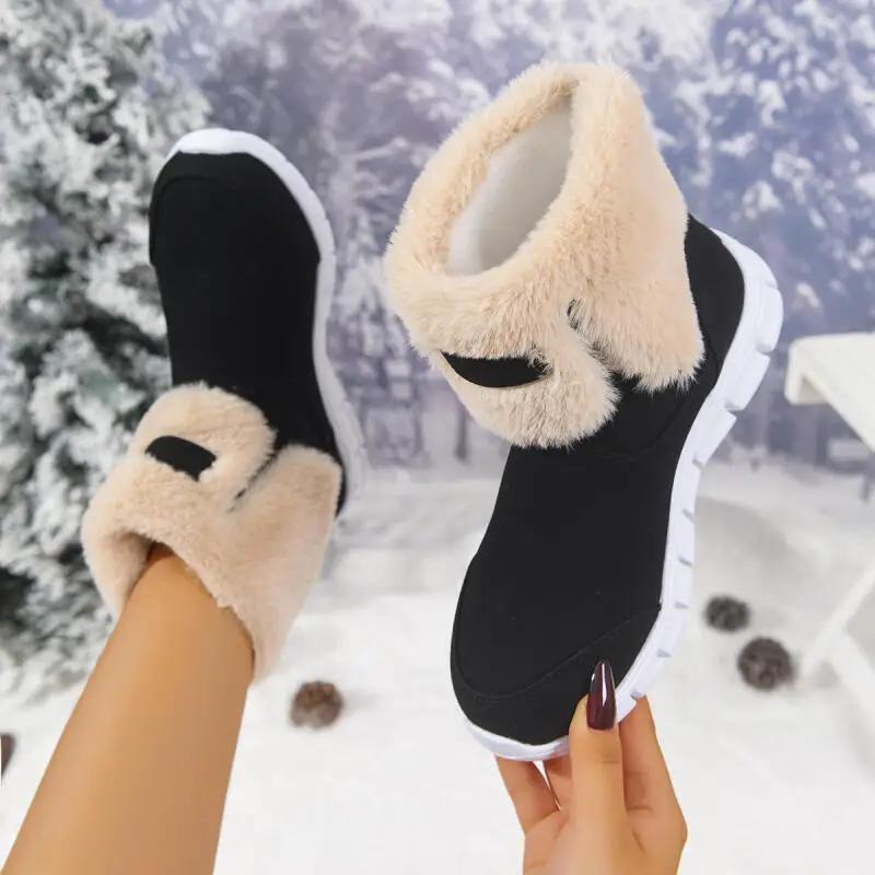 Non Slip Thick Bottom Fluffy Fur Sneakers Women Winter Comfort Platform Warm Short Plush Snow Boots Woman Furry Hiking Shoe