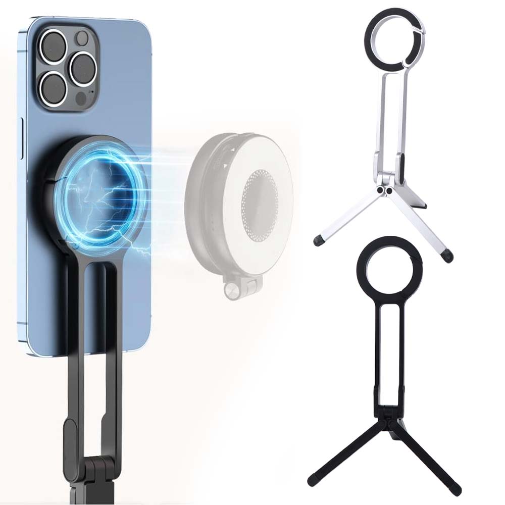 Foldable Dual-sided Magnet Tripod Creative Phone Handle Holder Phone Tripod Carabiner Travel