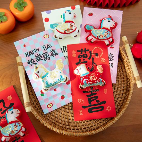 Red Envelope Bag Cartoon Horse Design Auspicious New Year Pouch with 3D Embroidery Thick Material New Year Lucky Money Gift