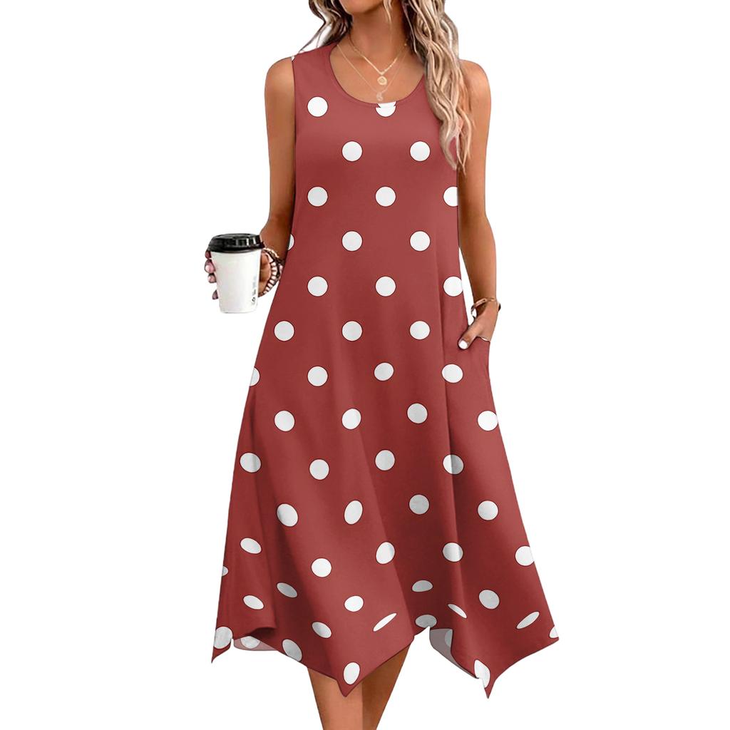 Damen Freizeitkleid für den Sommer, Tankkleid, lockeres Strandkleid mit Taschen, ausgestelltes Midi-Sommerkleid
