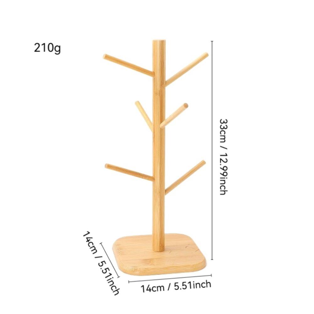 Sturdy Wooden Mug Holder Tree Non Slip Versatile Coffee Mug Rack Thicken Base with 6 Hooks Coffee Cup Holder for Countertop