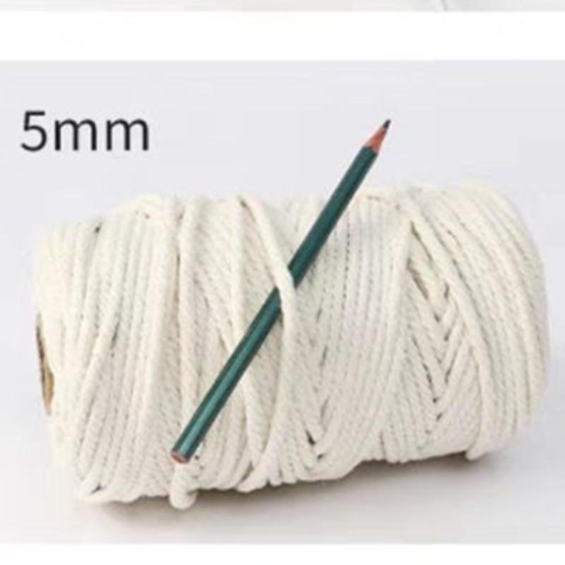 White Four-Strand Braided Cotton Cord, Various Thicknesses for Decorative DIY Weaving