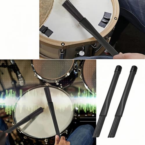 Drum Brush Bundle with Handles, 1 Pair, Retractable Nylon Drum Broom, Percussion Brush, Black, for Jazz, Acoustic, and Rock Bands
