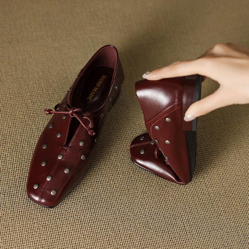2025 new spring and autumn women's shoes Lace-up Mary Jane female loafers Large-size square-toe formal leather shoes women