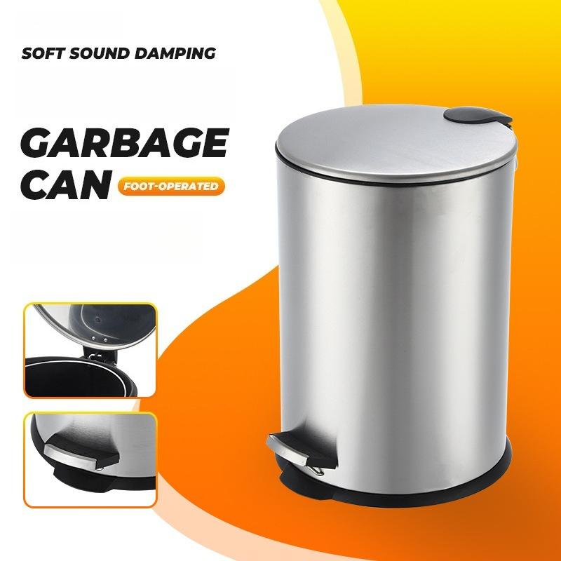 Stainless Steel Trash Can with Lid Foot Pedal Mute Slowly Down Living Room Bedroom Kitchen Garbage Bin