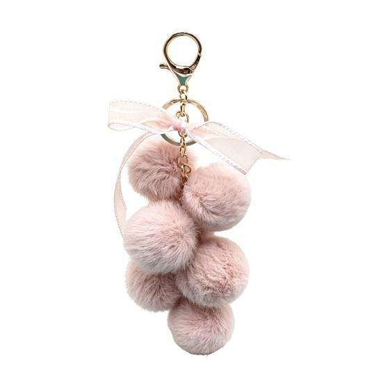 Plush Grape Decorative Pendant Keychain for Handbags, Fuzzy Cluster Bag Charm with Decoration Bow, Fluffy Ball Keyring Backpacks and Purses