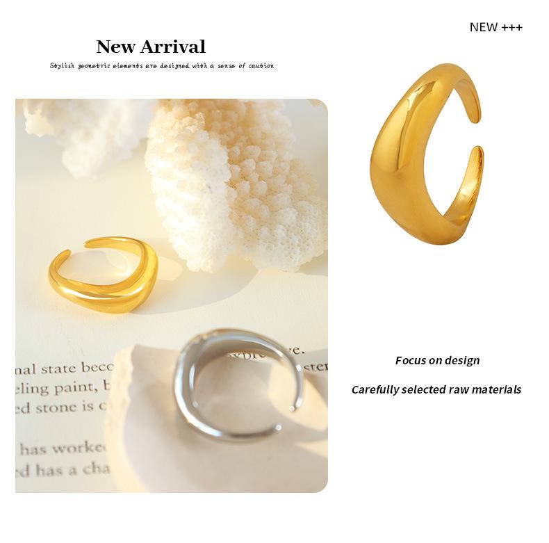 European Retro 18K Gold Titanium Open Ring for Women - Elegant and Colorfast.