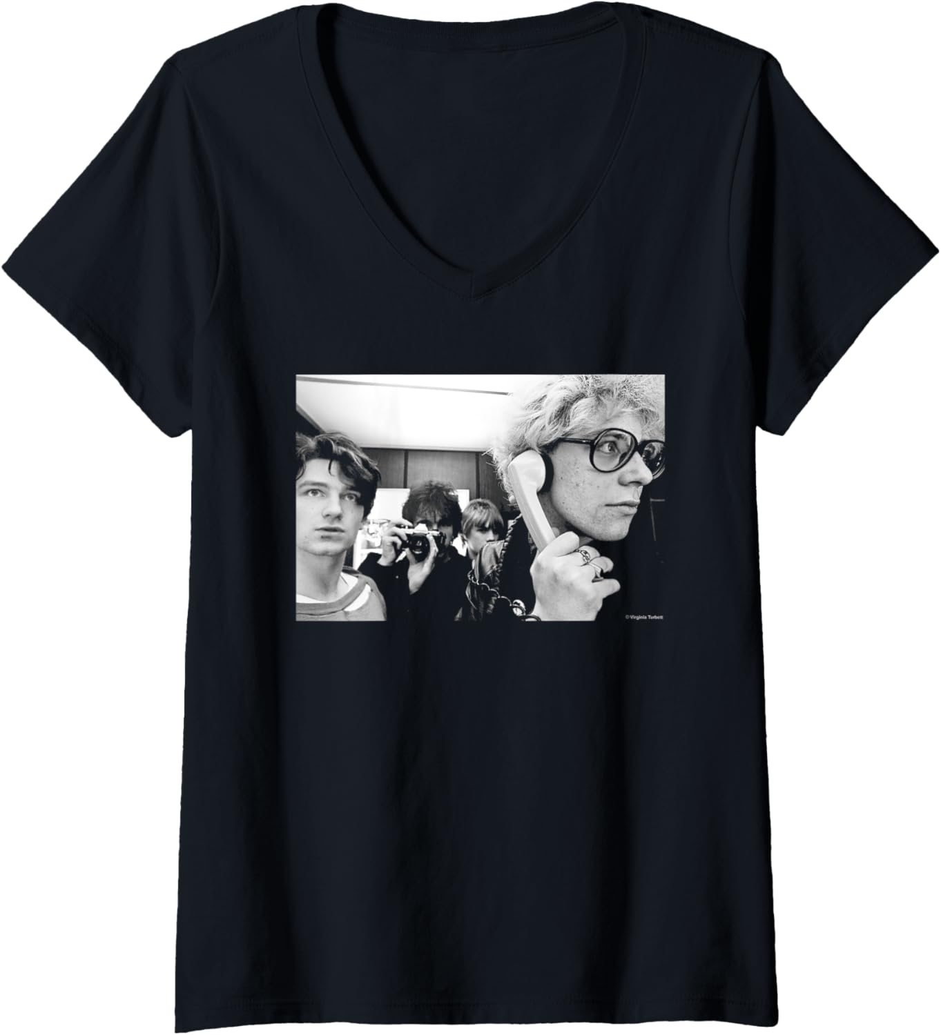Womens U2 Band Phone Photo 1980 By Virginia Turbett V-Neck T-Shirt L