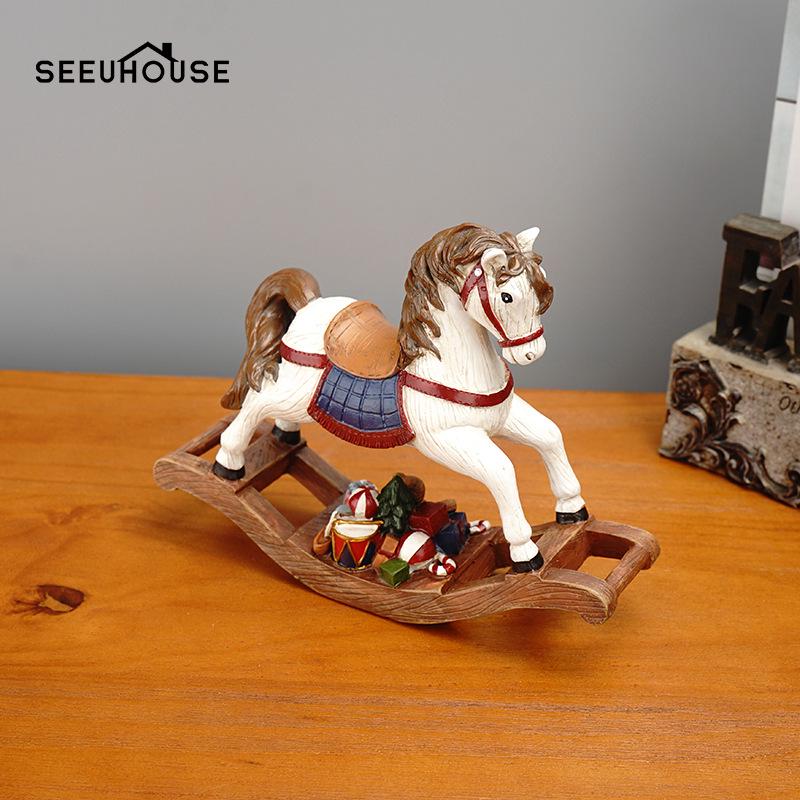 

European-Style Christmas Rocking Horse Resin Ornament for Home and Bedroom Decor
