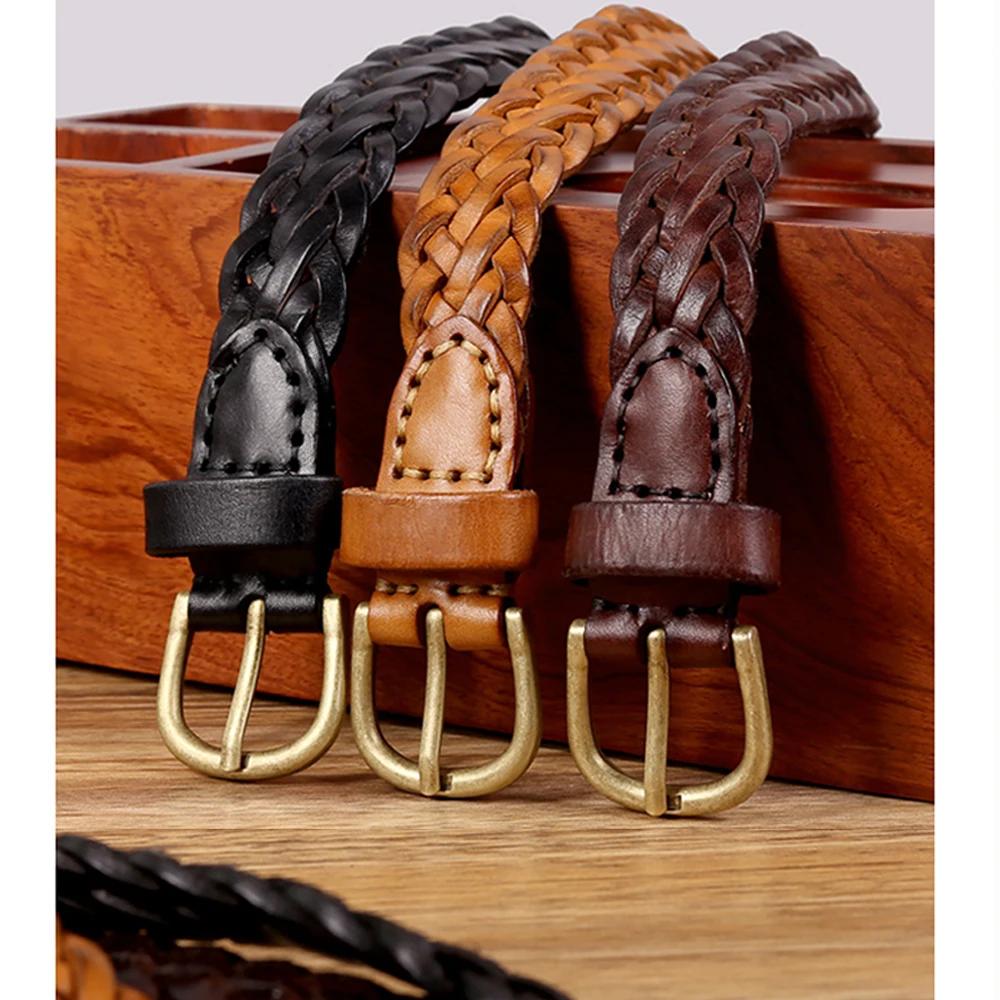 Popular 2.5cm Genuine Leather Woven Braided Belt Needle Buckle Cowhide Fashion Versatile Casual Daily Pants Belt