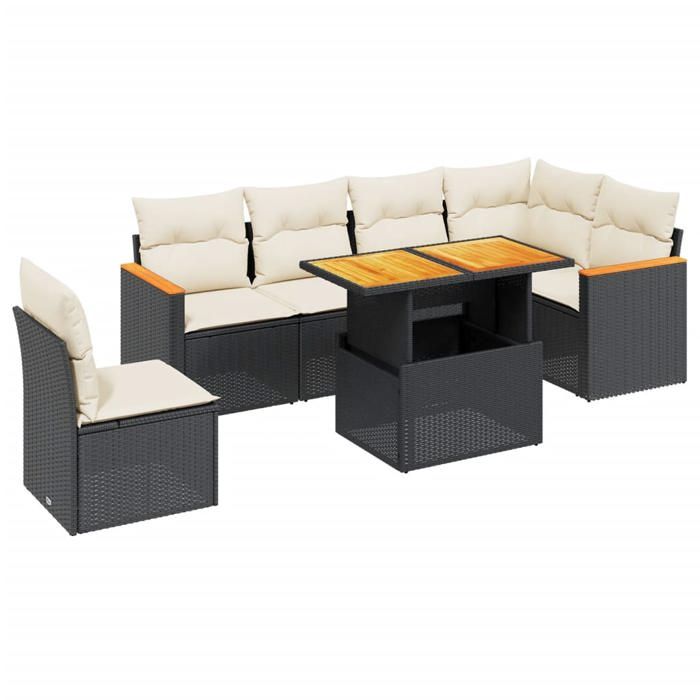 VidaXL Garden Lounge Set with Cushions 7 Pcs, Patio Sofas, Patio Furniture Set, Outdoor Furniture, Black 3273100