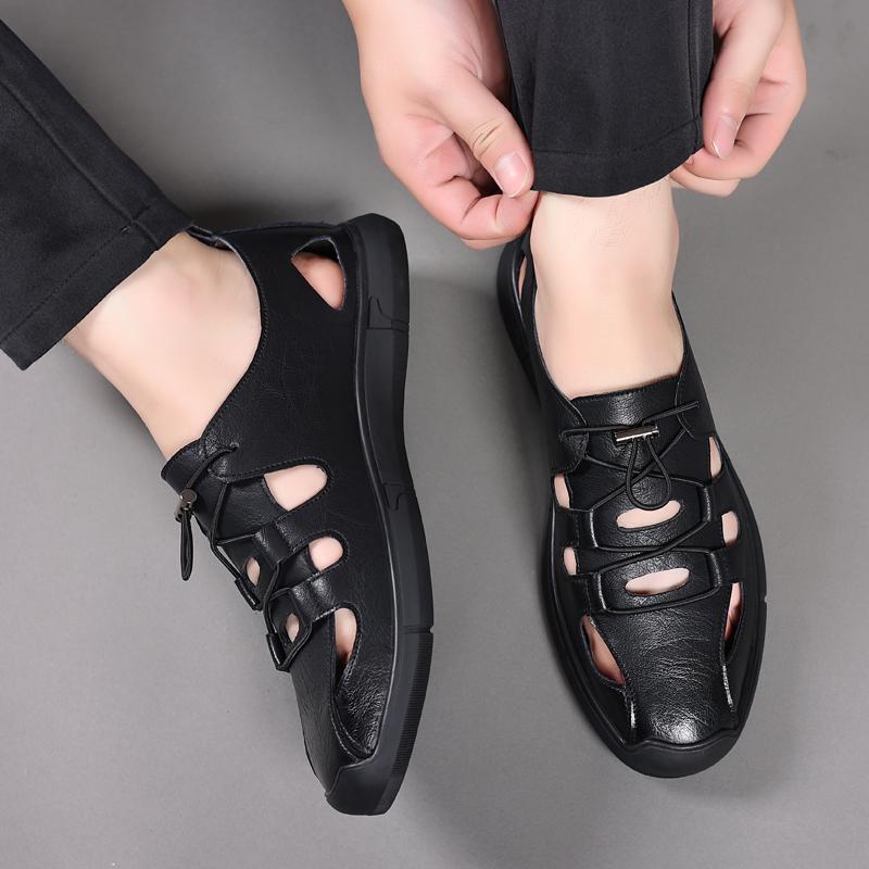 Mens Sandals Summer Dual-purpose Beach Shoes Cow Leather Thick Soled Shoes Casual Comfortable Shoes 38-44