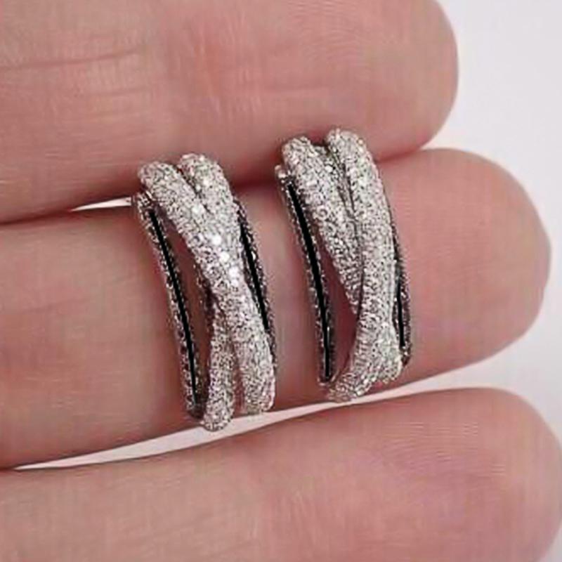 

Huitan Fashion Earrings for Women Cross Design Black Enamel Creative Cubic Zirconia Hoop Earrings Copper Color Statement Zircon