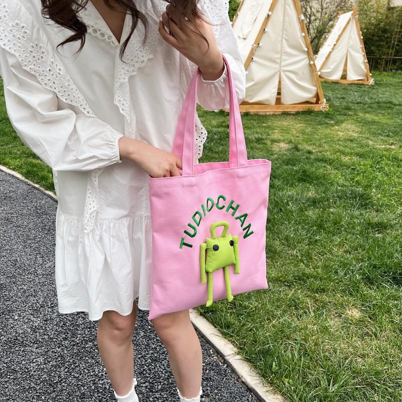 

All-matching Korean Canvas Bag Niche Design College Student Commuting Shoulder Internet Celebrity Cute Tote рожевий