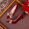 Xiuhe Wedding Dress Two Wear Wedding Dress Red Wedding Shoes Bow Light Mouth Bridal Shoes Stilettos