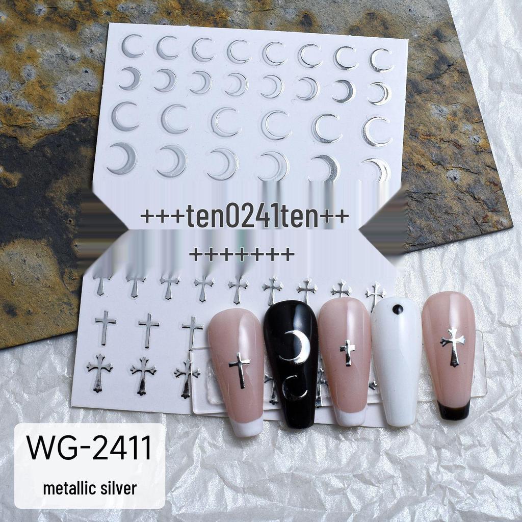 Chrome Hearts Liquid Metal Silver Nail Art Stickers: Heart & Star Designs