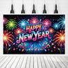 Black Gold 2026 New Year Backdrops Colorful Balloon Night Glittering Celebration Banner Champagne Polyester Party Background