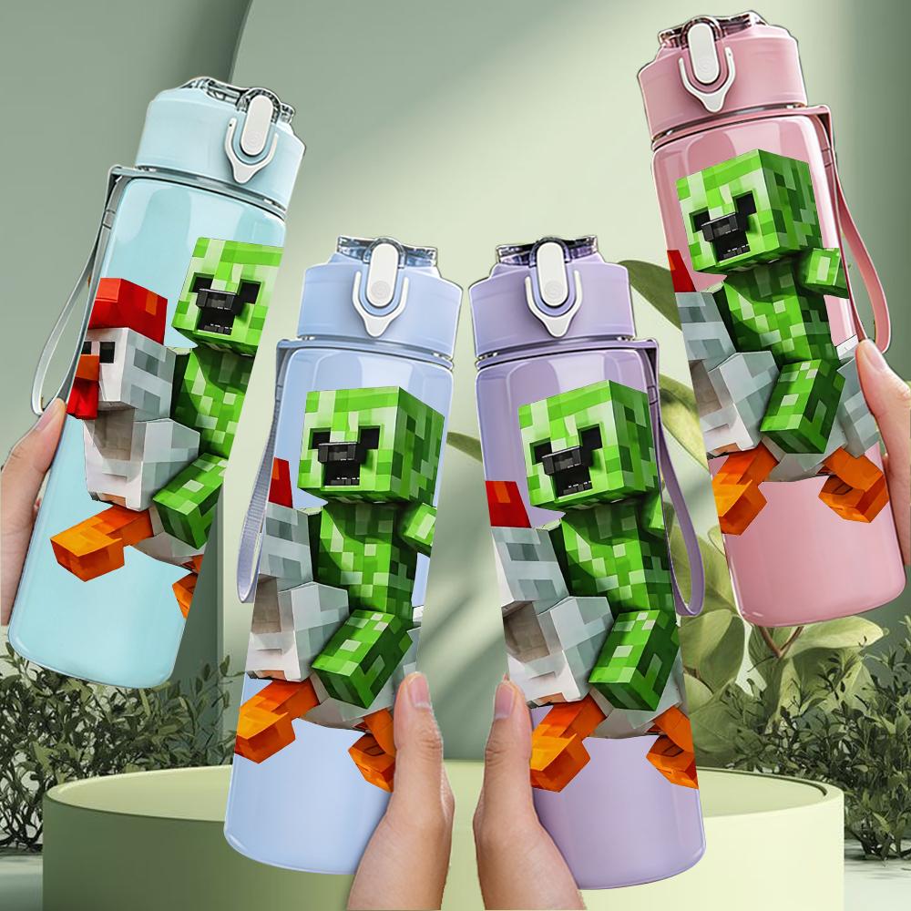 1PC Pixel Game Chicken Character 750ml Color Plastic Water Bottle Leakproof Flip Straw Lid For Sports Office Home Use