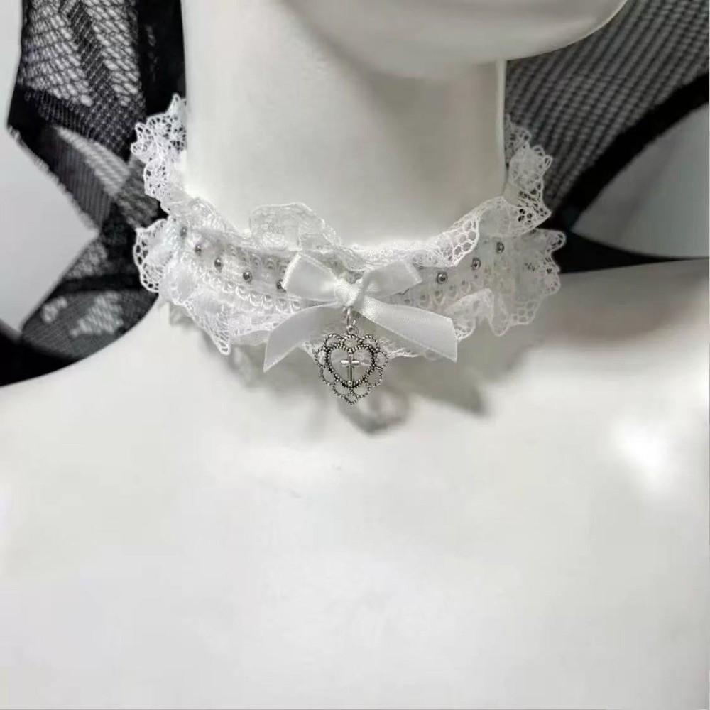 Bow Cross Heart Heart Pendant Necklace Vintage Y2K Collar Necklace Gifts Lace Necklace Daily Wear