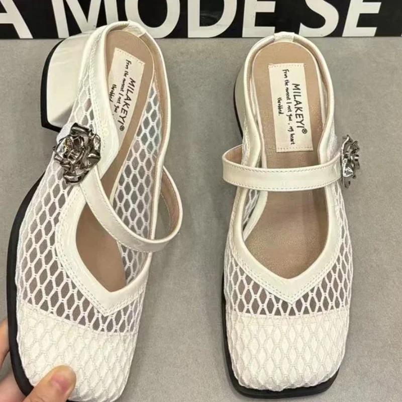 Fashion Women Mid Heels Slippers Slingback Cozy Shoes Designer Fashion Pumps Heeled Shoes Woman 2025 Summer Trend Brand Zapatos De Mujer